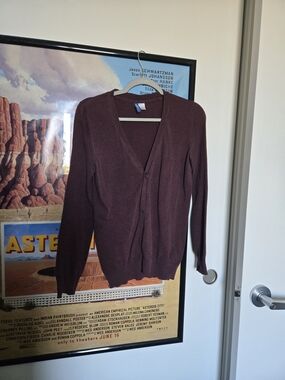 H&M Maroon V-Neck Button Cardigan